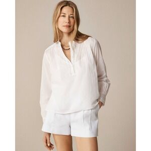 J.Crew Pintuck lace-trim top in cotton voile White Large‎